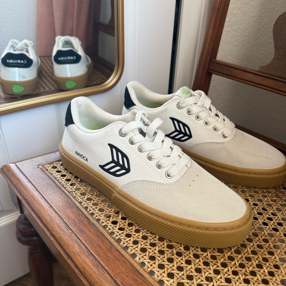 Cariuma White and Black Sneakers with Gum Sole